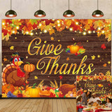 Happy Thanksgiving Backdrop 10x8FT Give Thanks Fall Harvest Photography Background Maple Leaves Turkey Pumpkin Themed Banner for