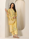 Libas Womens Printed Silk Blend Straight Kurta With Salwar And Dupatta Yellow S