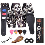 AARVI Guitar Strap Set for Bass/Electric/Acoustic Guitars - 41-67 Cotton with Leather Ends, 2 Strap Locks + 4 Picks Included, Du