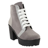 Shoetopia Women Grey Block Heeled Lace Up Boot-Eu38,Grey,5,B09NSFRLBK
