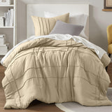 Comfort Spaces Khaki Twin Size Comforter Set - 2 Pieces Pintuck Pleated Bedding Sets, All Season Lightweight, Extra Softness Pre
