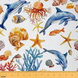 Cute Dolphin Fabric by The Yard Starfish Fish Octopus Wild Sealife Fabrics for Sewing Lovers Watercolor Plants Ocean Theme Fabri