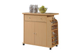 Hodedah Import Kitchen Island with Spice Rack and Towel Rack, Beech