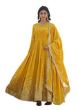 Wedani Georgette Anarkali Kurta Set With Dupatta For Women,Yellow,M