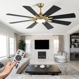 Dawn Whisper 60 Inch Black and Gold Ceiling Fans with Lights and Remote 6 Speed Reversible DC Motor Modern LED Ceiling Fans for