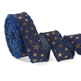 FASHEWELRY 5 Yards Gold Star Denim Cloth Ribbons 1 inch Polyester Jean Fabric Ribbon Dark Blue Retro Denim Ribbon for Sewing Gar