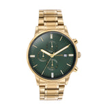 Sonata Quartz Multifunction Green Dial Golden Stainless Steel Strap Watch For Men