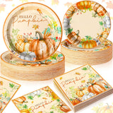 Potchen 180 Pcs Hello Pumpkin Thanksgiving Party Plates and Napkins 7 and 9 Fall Harvest Decorations Disposable Autumn Party