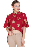 Anni Designer Women'S Red Rayon Crop Top With Gold Foil Print (Dalema Top_L,Red,L