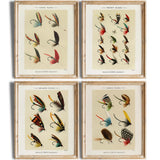 Vintage Fly Fishing Art Prints (Set of 4) - Unframed - 11x14 | Great Gift for Fisherman - Reproductions of Vintage Fishing Lure