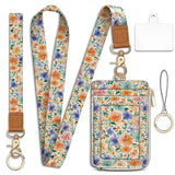 Mavellin Lanyard Wallet with Id Badge Holder, Flower RFID Small Keychain Wallet Women Wristlet, Cute Zipper Credit Card Holder P