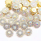 14mm 150pcs Crystals AB Colorful Sunflower Sew on Rhinestones, Jewels Glass Gems for Crafting, Metal Base Claw Flatback Gemstone