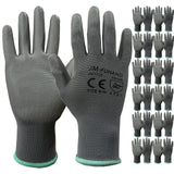 JM-FUHAND Ultra-Thin PU Coated Safety Work Gloves, 12 Pairs, Grey, Medium, Unisex