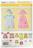 Simplicity 1447 Babys Romper, Dress, Top, Underwear, and Hat Sewing Patterns, Sizes XXSL