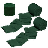 Liston Verde Esmeralda Handmade Fringe Chiffon Silk Ribbon - Emerald Green, 1 1/2 inch x 3 Rolls, 21 Yards for Wedding Decor