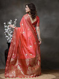 Satrani Womens Tabby Silk Banarasi Jacquard Saree With Unstitched Blouse Piece(3045S5612Na_Rose Pink2)