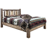 Montana Woodworks Woodworks Homestead Collection Twin Platform Bed, Stain And Clear Lacquer Finish With Laser Engraved Elk Desig