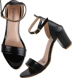 Shoetopia Womens/Girls Black Woven Design Block Heels Sandals,Black,6,B09NC1B7RW