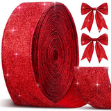 Cindeer 50 Yards Christmas Red Glitter Ribbon 2.5 Inch Metallic Diamond Bling Wired Edge Ribbon Fabric Decorative Bowknots for H
