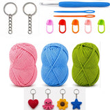13 Pcs Complete Crochet Hobby Kits For Beginners 3 Random Yarn, 1 Crochet Hooks, 2 Plastic Needles & 5 Stitch Markers 2 Keychain