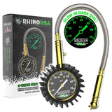 Rhino USA Heavy Duty Tire Pressure Gauge (0-75 PSI) - Certified ANSI B40.1 Accurate, Large 2 Easy Read Glow Dial, Premium Braide