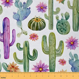 Feelyou Cute Cactus Outdoor Fabric by The Yard, Natural Boho Succulent Thorny Plants Upholstery Fabric for Chairs, Botanical Gre