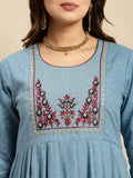 Rangita Light Blue Cotton Calf Length Embroidered Anarkali Kurti For Women | Kurta For Women_2Xl