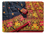 Gosriki Women'S Jute Silk Printed With Mirror Work And Tassels Saree With Blouse Piece (Gngsu-Black-Gs_Black_Freesize),Black,,B0BXY5G3X2