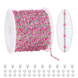KYUNHO 16.4 Feet Stainless Steel Cable Chain Links on Roll Rose Red Enamel Bead Jewelry Supplies for Crafting Silver Chains for