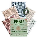 FEBU Swedish Dishcloths for Kitchen | 5 Pack Eastern Reusable Paper Towels Washable | Swedish Dish Towels | Non-Scratch Cellulos