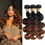 T1B/2/30 Chestnut Brown Ombre Human Hair Bundles Body Wave 100% Real Virgin Human Hair Bundles Dark Roots Bundle 3 Tone Ombre Me