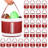 Teenyyou 24 Pcs Football Halloween Baskets with Handles Fabric Candy Bucket Sports Canvas Easter Egg Hunt Baskets Halloween Tric