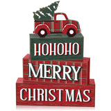 Yousoontic 4 Pcs Christmas Wooden Table Decorations Red Truck Rustic Block Signs Centerpiece Tiered Tray Decor Winter Wood Farmh