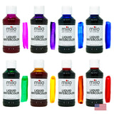 milo Liquid Watercolor Paint Set of 8 Colors | 4 oz Bottles | Washable, Safe and Non-Toxic | Made in USA | Arts & Crafts Paints