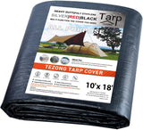 Tarps Heavy Duty Waterproof 12x18ft,TEZONG Black Tarp 12Mil Plastic Tarpaulin Outdoor Tarp Cover for Emergency Rain,Patio Furnit