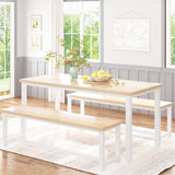 Recaceik 47Dining Table Set with Benches, 3 Pieces Dining Room Table Set for 4, Wood Kitchen Table and Chair Set, Space Savi