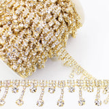 PEARLY JUN 5 Yards Rhinestone Trim Crystal Rhinestone Chain Gold Fringe Sewing Dress DIY Party Wedding Bouquet for Decoration Br