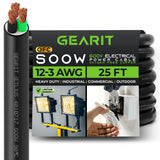 GearIT 12/3 12 AWG Portable Power Cable (25 Feet 3 Conductor) SOOW 600V 12 Gauge Electric Wire for Motor Leads, Portable Light