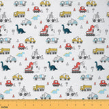 Cartoon Dino Truck Fabric by The Yard 36 L x 59 W,Construction Vehicle Car Upholstery Fabric for Chairs Sofa Sewing,Cartoon Dino