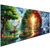 KUFWKEY Four Seasons Landscpae Diamond Art Kits for Adults,Wildlife Diamond Painting Kit,Deer Lion Fox Dragon Nature Scene Diamo