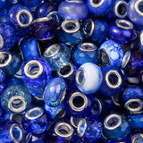 BERMRO 100pcs Large European Hole Beads Dark Blue Round Iridescent Acrylic Bead Fairy Wand Garden Beads for DIY Crafting Necklac