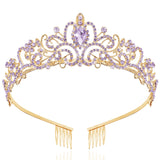 TAROSE Gold and Purple Crowns for Women and Girls, Queen Crystal Tiaras with Purple Rhinestone and Combs, Goddess Crown for Wedd