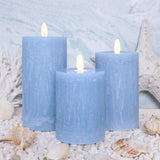 Rustic Blue Flameless Candles with Remote Control & Timer Function Real Wax Ocean Pillar LED Candles Rough Texture Design Batter