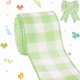 Spring Easter Ribbon Wired, Green Gingham Fabric Ribbon Pastel Plaid Checkered Ribbons for Bow Wreath Supplies Gifts Wrapping DI