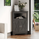 ChooChoo Corner Storage Cabinet, Small Corner Cabinet with Barn Door Design and Adjustable Shelf, Home Space Saver for Living Ro