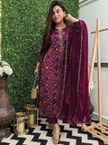 Gosriki Women'S Rayon Blend Straight Bandhej Printed Kurta With Pant & Dupatta (Turae Wine-Vks01-Gs_S_Wine_Small),Wine,,B0DPZ9YJ4C