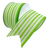 Morex Ribbon Wired Linen Spring Cabana Stripes Ribbon, 2.5 inches by 10 Yards, Apple Green, 7579.60/10-550