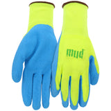 MUD Super Grip Latex Coated Palm Garden Work Gloves, Water Resistant, Polyester Knit Shell, Elastic Knit Wrist, Lime Green/Blue,