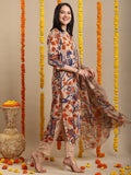 Anni Designer Women'S Rayon Blend Printed Straight Kurta With Pant & Dupatta (Kalam Chiku-Vks02_L_Beige_Large),Beige,L,,,