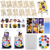 AceOrbit 87 Pcs/12 Set Halloween Unfinished Wood Crafts Set Holiday Painting Gift Bulk Predrilled Wooden Ornaments Watercolor Pa